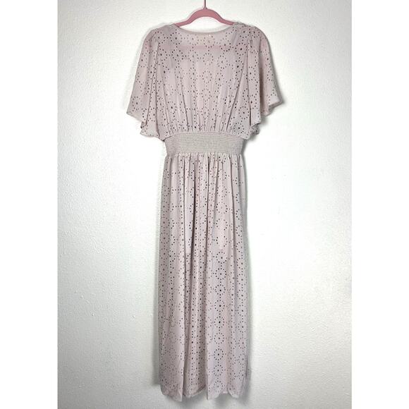 It’s All Love Chiffon Maxi Dress Medium – Boho Resort Laser-Cut Metallic Detail - Picture 6 of 12